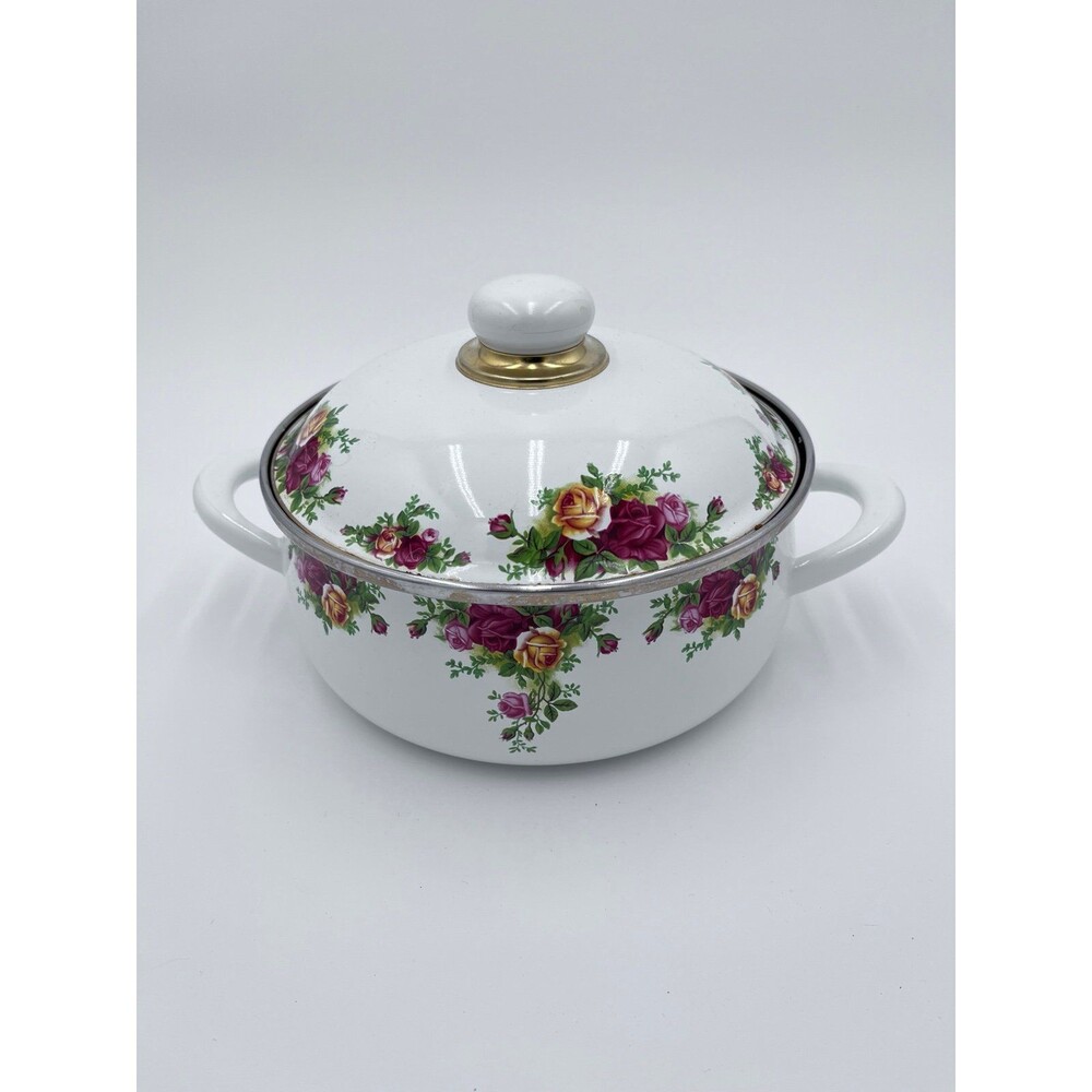 Vintage Royal Albert Old Country Roses Enamel Lidded Casserole Pot Germany Prinz